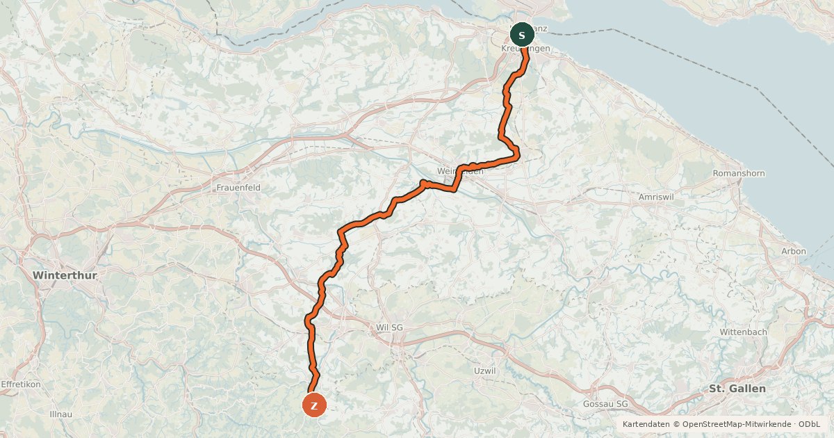Kartenübersicht der Radroute Pilger-Route