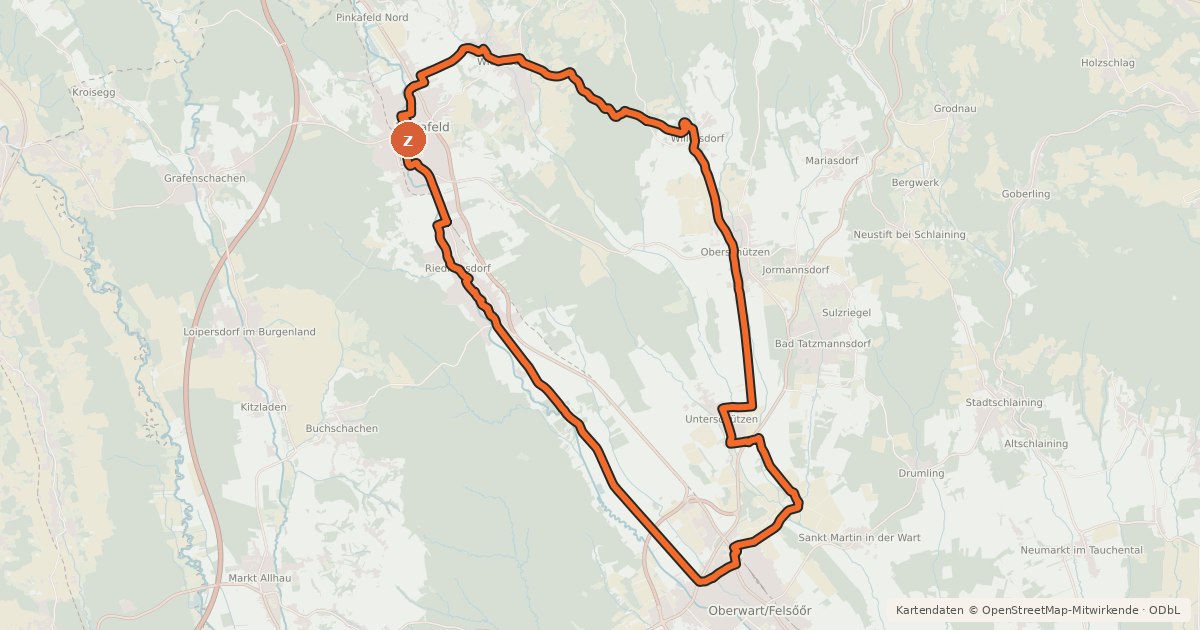 Kartenübersicht der Radroute Pinka-Radweg