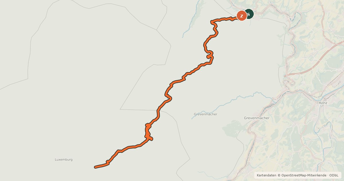 Kartenübersicht der Radroute Piste cyclable d'Echternach (PC 2)
