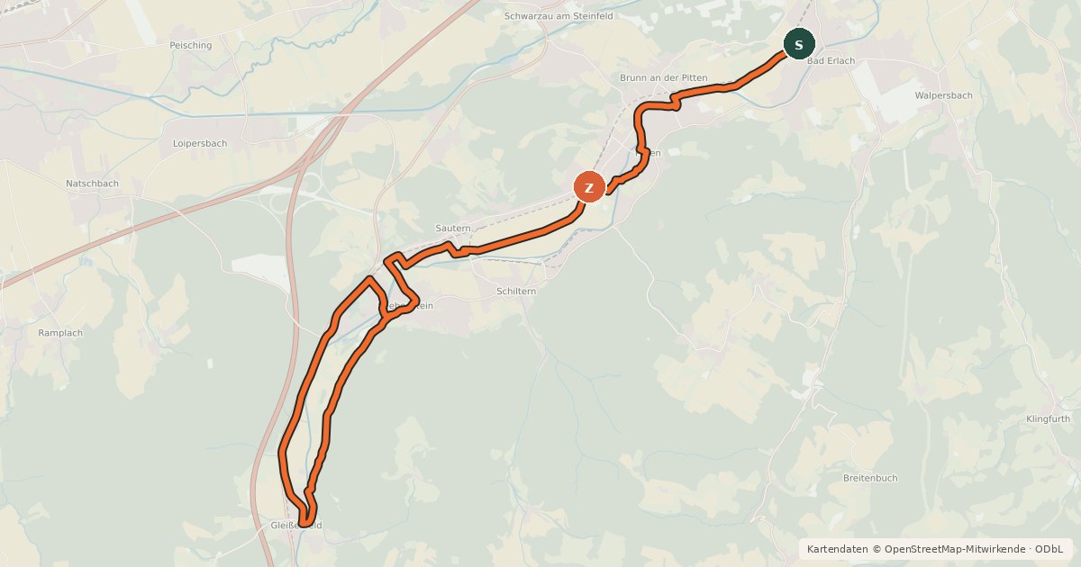 Kartenübersicht der Radroute Pittentaler Familienradweg