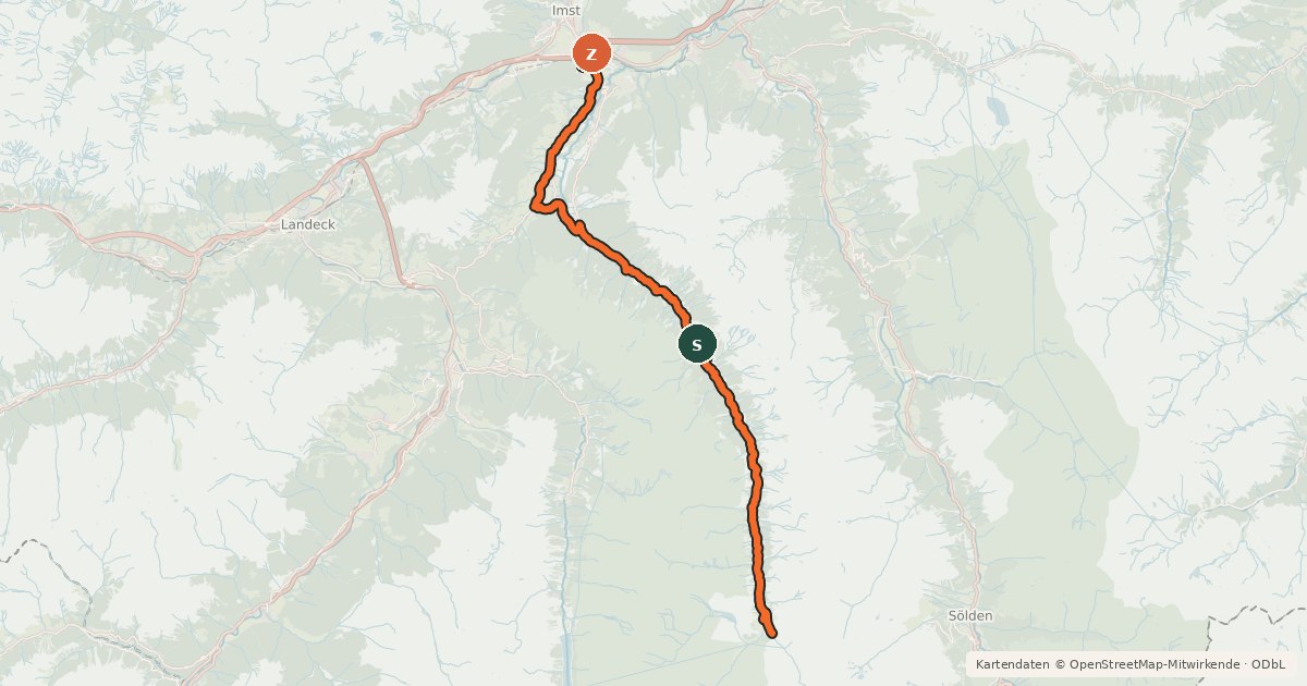 Kartenübersicht der Radroute Pitztal Bike