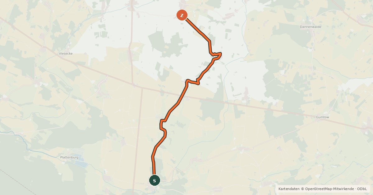 Kartenübersicht der Radroute Plattenburg (06) - Groß Pankow (62)