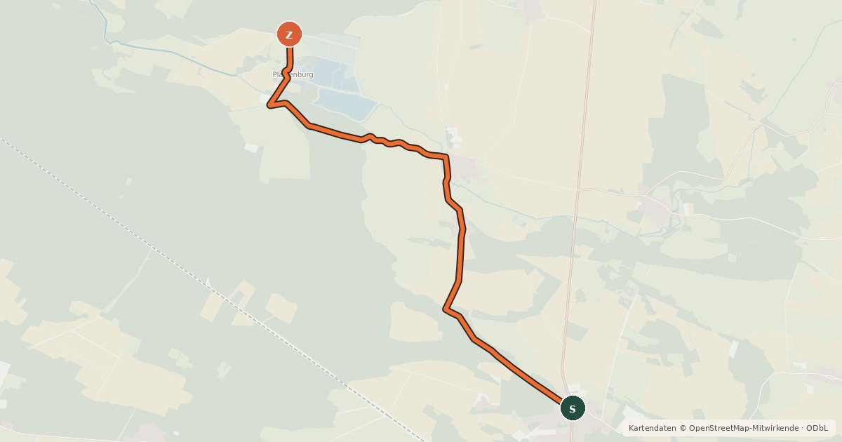 Kartenübersicht der Radroute Plattenburg (50) - Plattenburg (59)