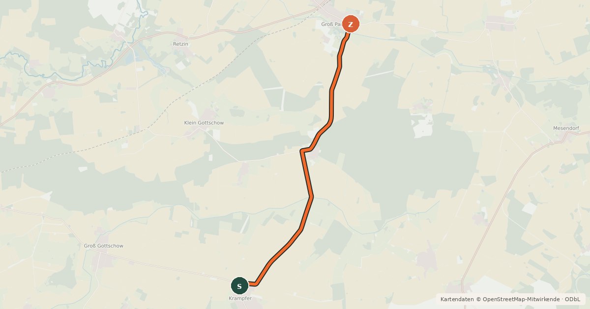 Kartenübersicht der Radroute Plattenburg (52) - Groß Pankow (60)