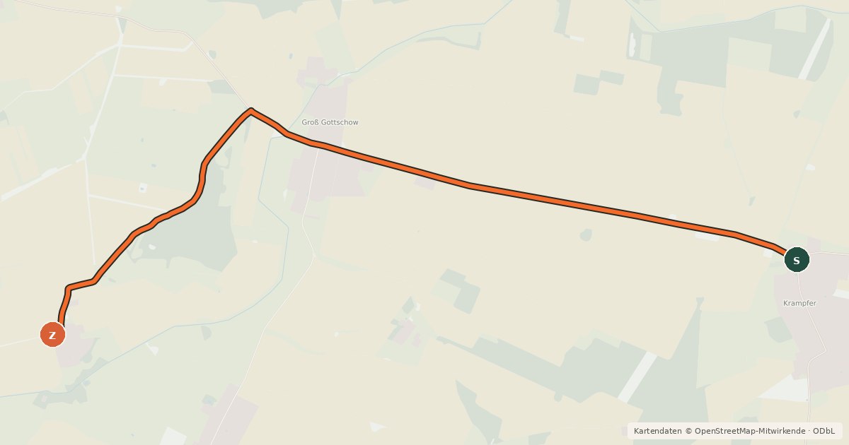 Kartenübersicht der Radroute Plattenburg (52) - Plattenburg (54)