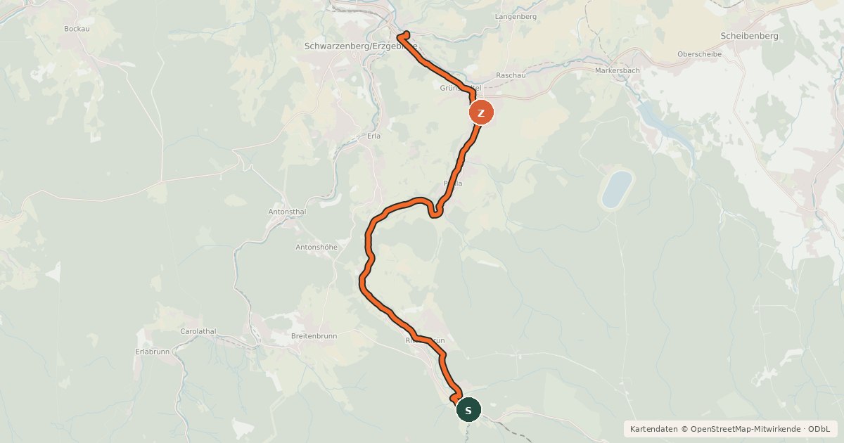 Kartenübersicht der Radroute Pöhlwasserradweg