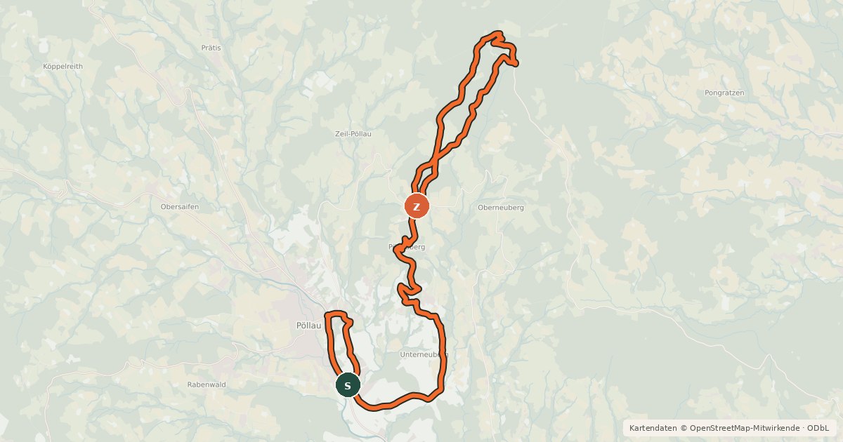 Kartenübersicht der Radroute Pöllau - Pöllauberg - Masenberg