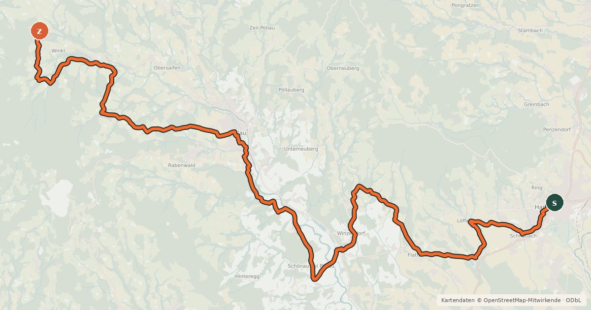 Kartenübersicht der Radroute Pöllauer Radweg