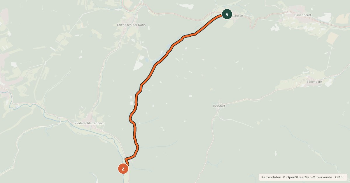 Kartenübersicht der Radroute Portzbachtal