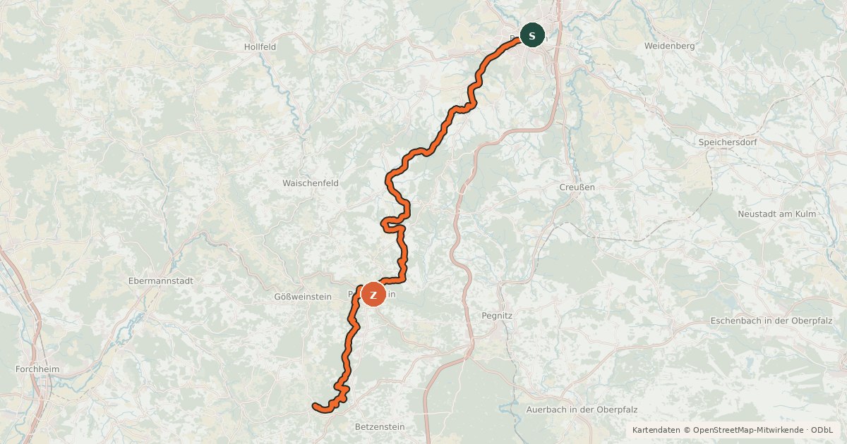 Kartenübersicht der Radroute Pottenstein-Radweg