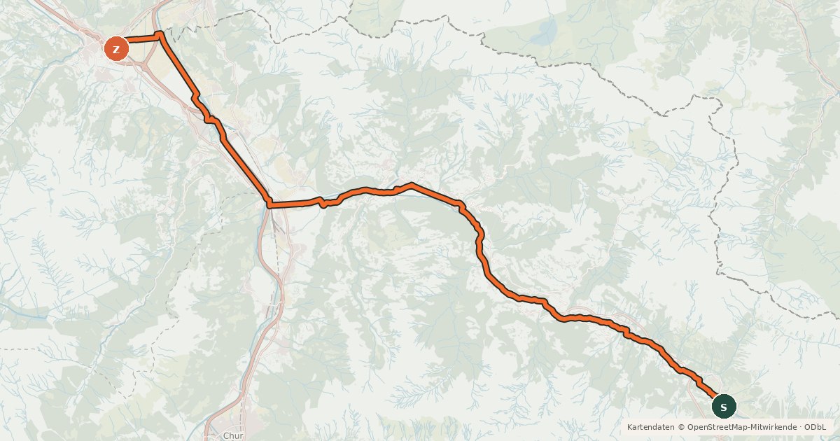 Kartenübersicht der Radroute Prättigauer Route