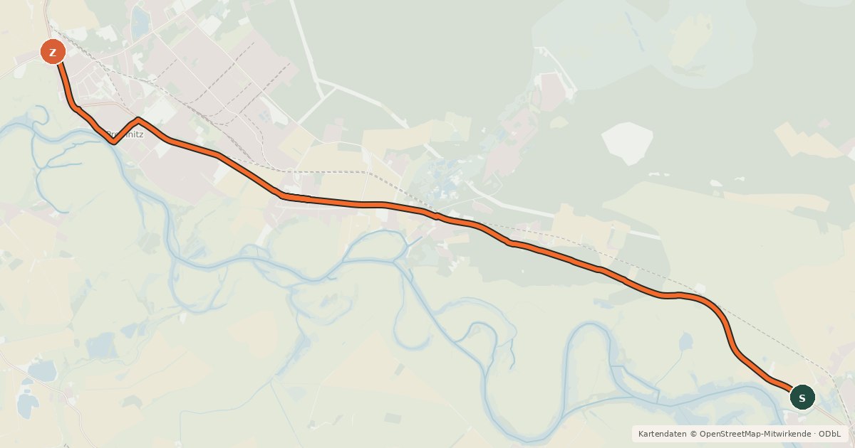 Kartenübersicht der Radroute Premnitz (52) -Pritzerbe Nord (79)