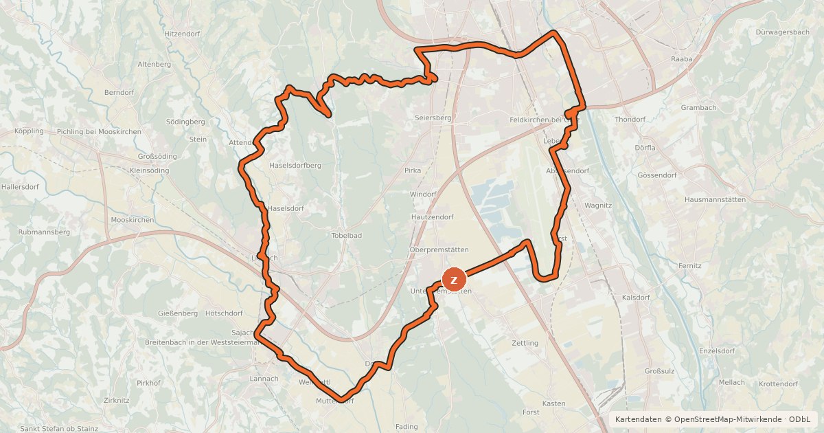 Kartenübersicht der Radroute Premstätten Runde