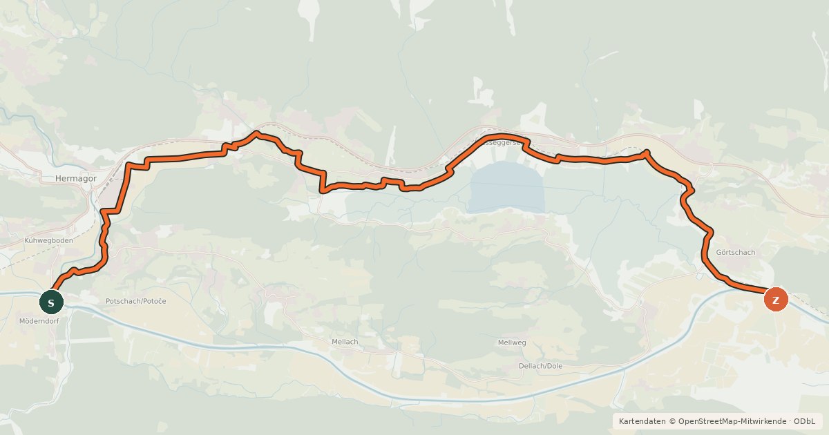 Kartenübersicht der Radroute Presseggersee Radweg