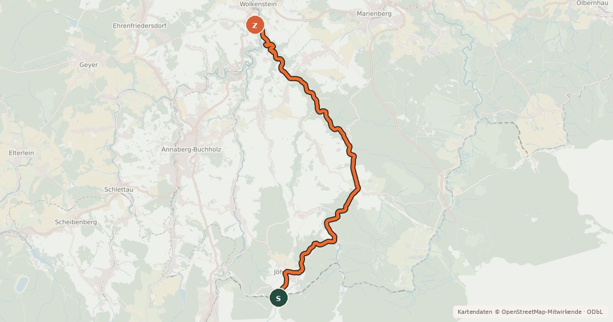 Kartenübersicht der Radroute Preßnitztalradweg