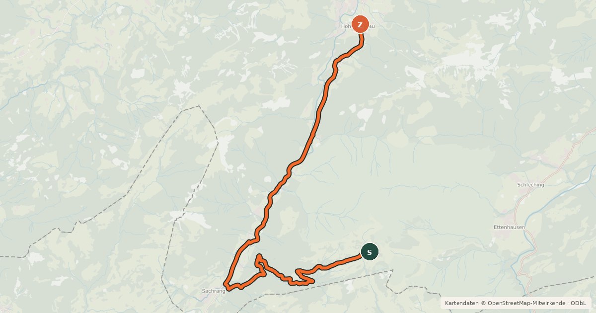 Kartenübersicht der Radroute Priener-Hütte Runde