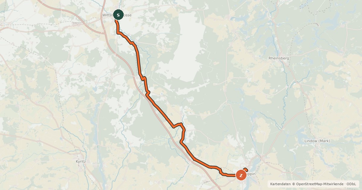 Kartenübersicht der Radroute Prignitz-Express-Tour