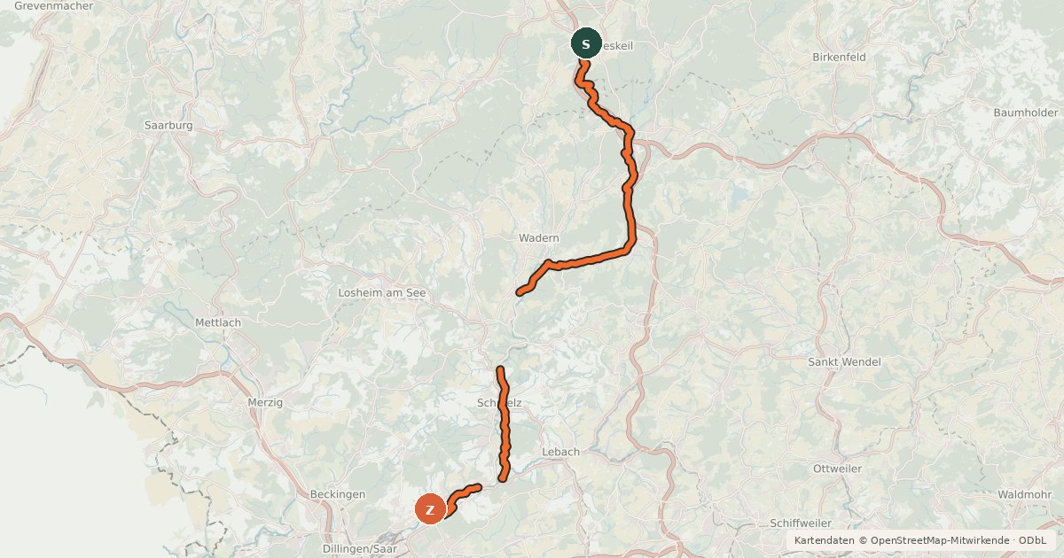 Kartenübersicht der Radroute Primstal-Radweg