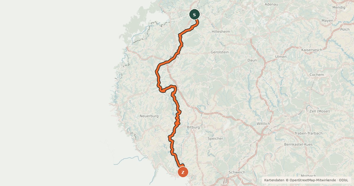 Kartenübersicht der Radroute Prümtal-Radweg