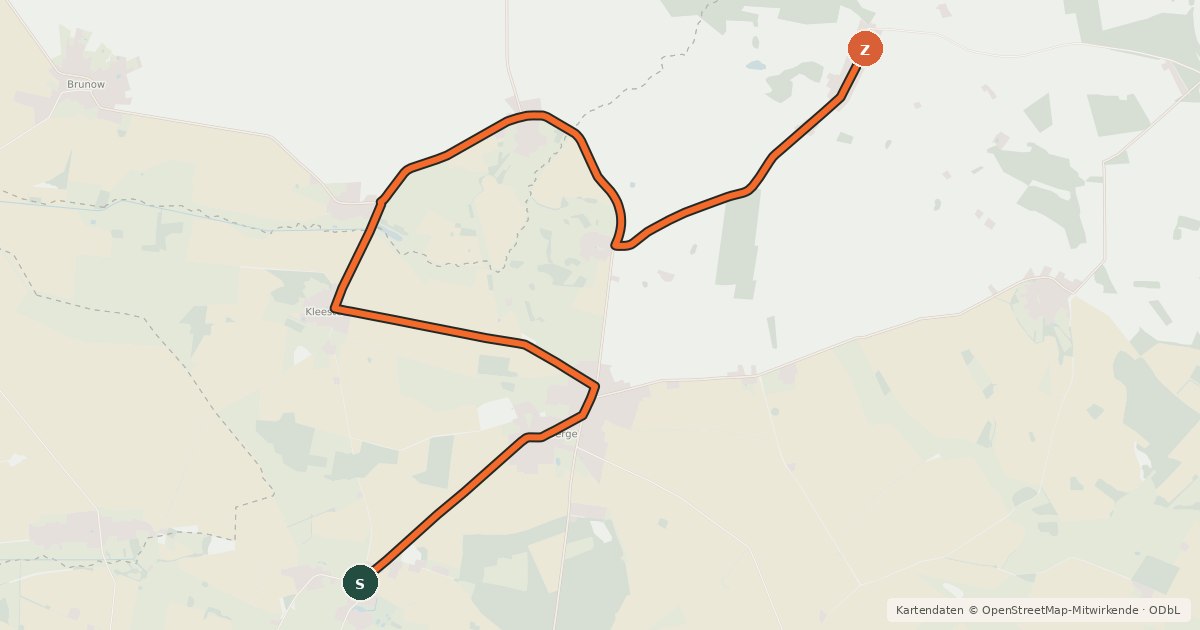 Kartenübersicht der Radroute Putlitz-Berge (71) - Putlitz-Berge (75)