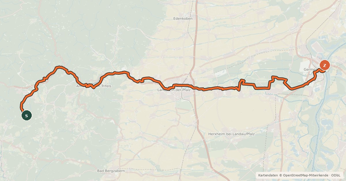 Kartenübersicht der Radroute Queichtalradweg