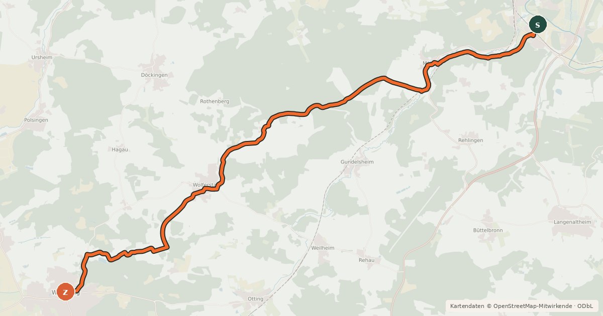 Kartenübersicht der Radroute Quellenweg