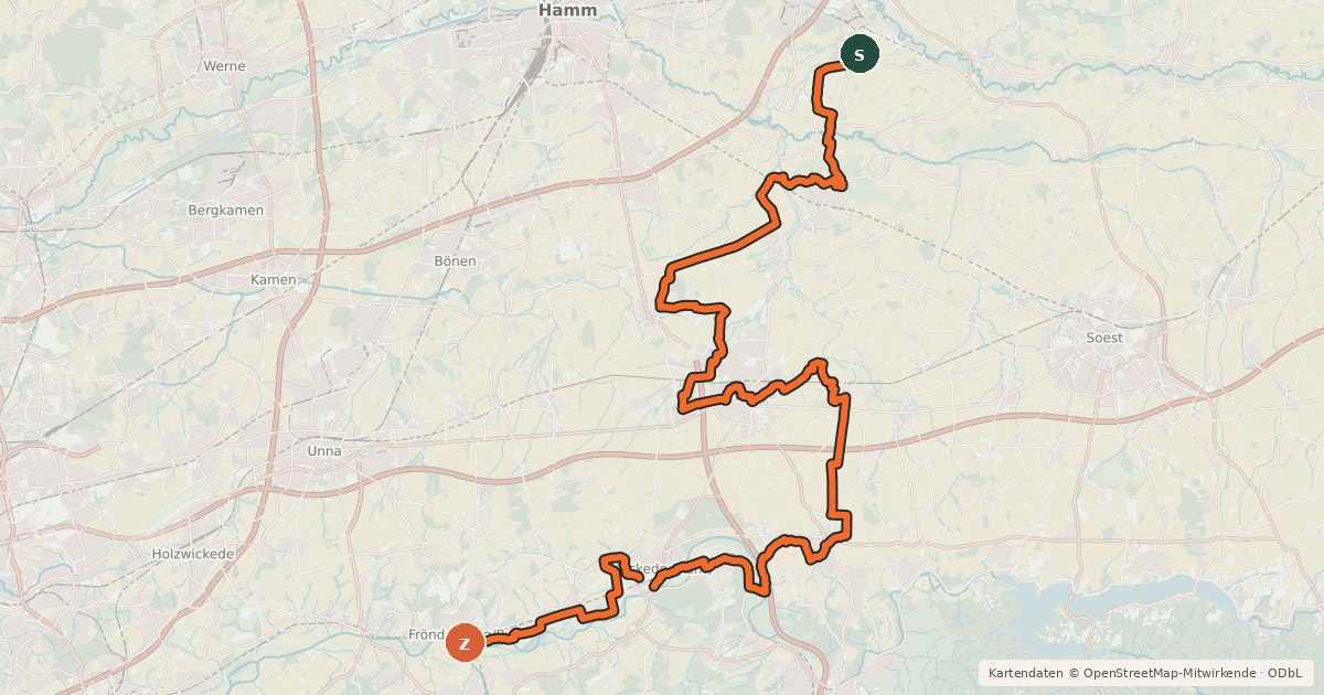 Kartenübersicht der Radroute QuerFeldLand