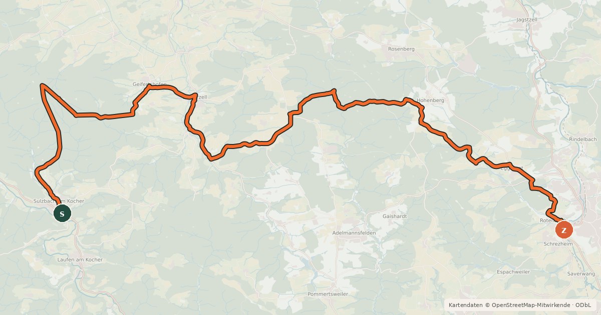 Kartenübersicht der Radroute Querverbindung Q11 (Kocher-Jagst-Radweg)