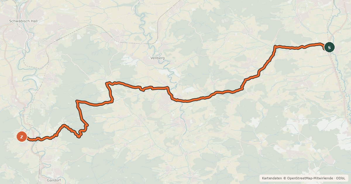 Kartenübersicht der Radroute Querverbindung Q9 (Kocher-Jagst-Radweg)