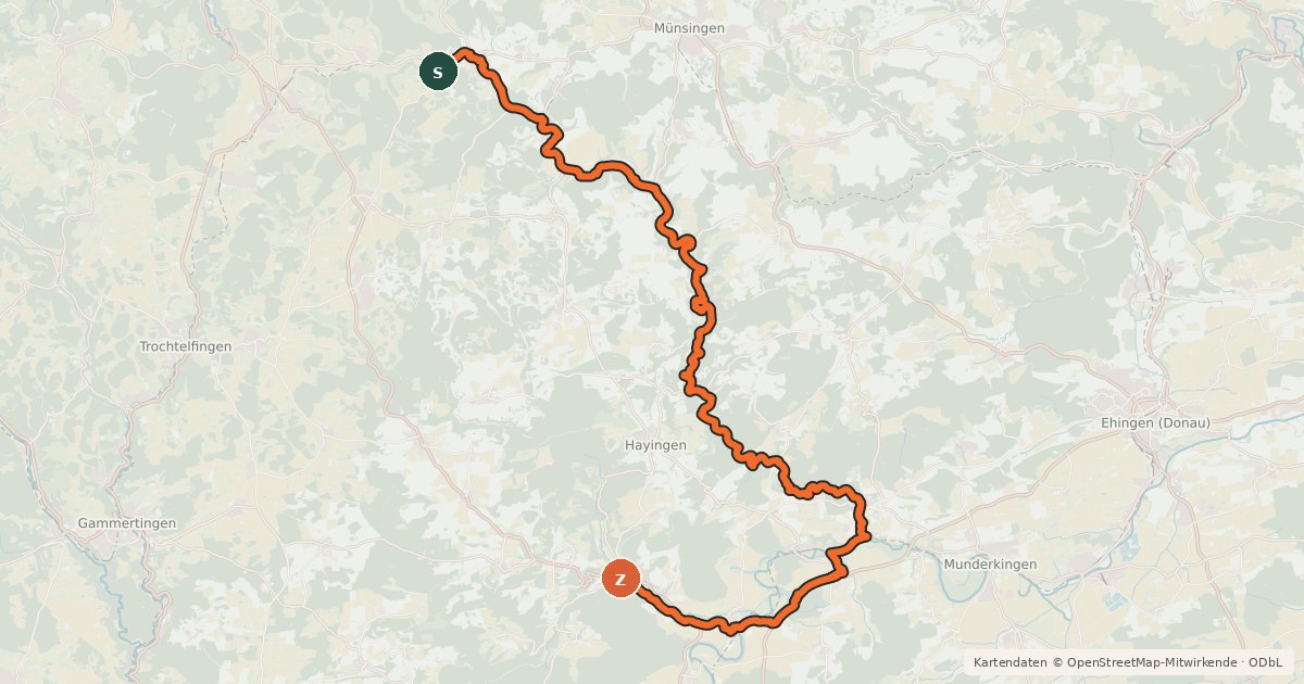 Kartenübersicht der Radroute R 1 - Der Lautertalradweg