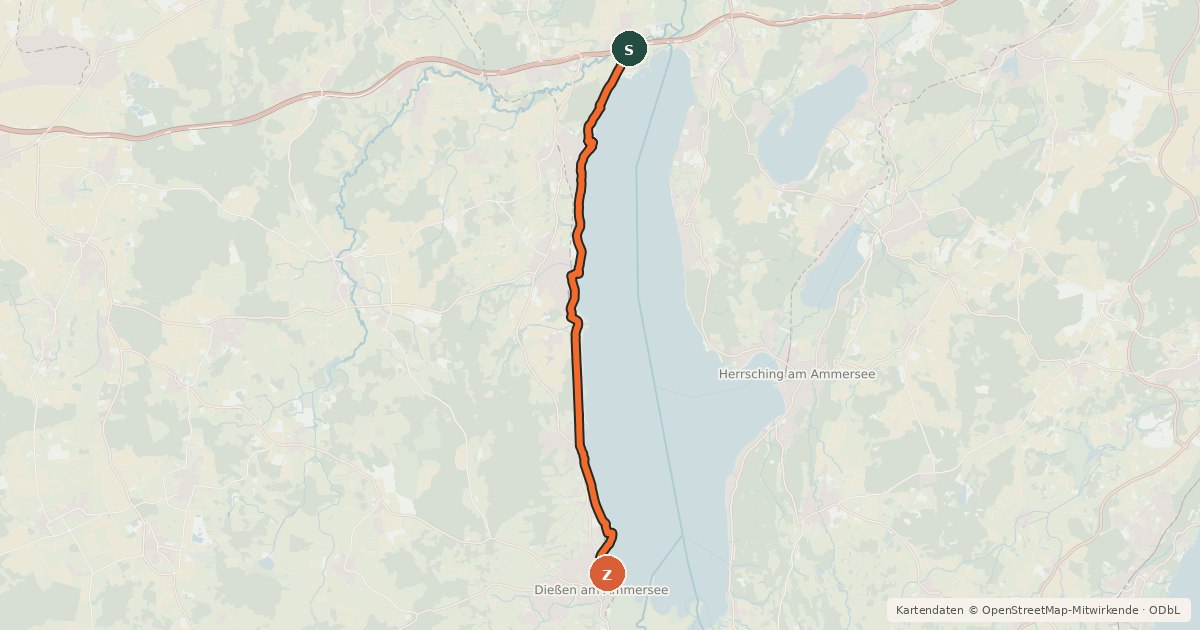 Kartenübersicht der Radroute R 9 - Geltendorf - Dießen