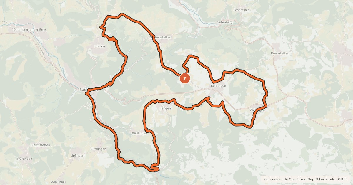 Kartenübersicht der Radroute R14 - Vordere Alb Radweg