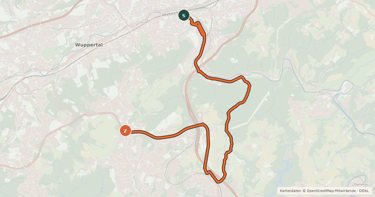 Kartenübersicht der Radroute R2 [Wuppertal]