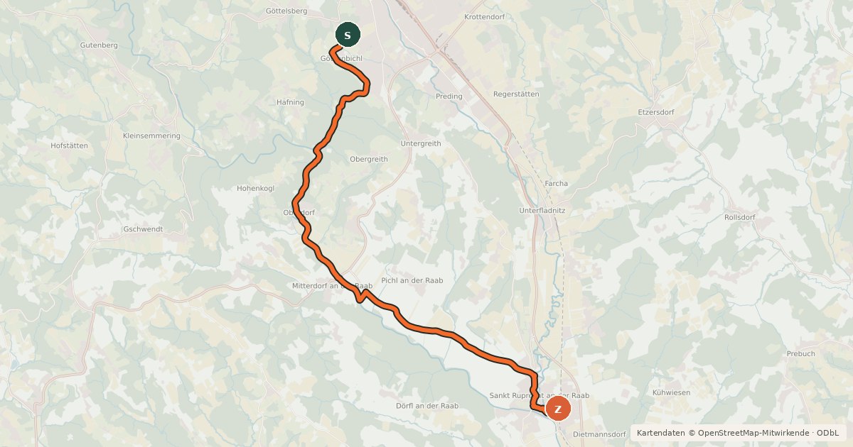 Kartenübersicht der Radroute Raabtalradweg Alternative