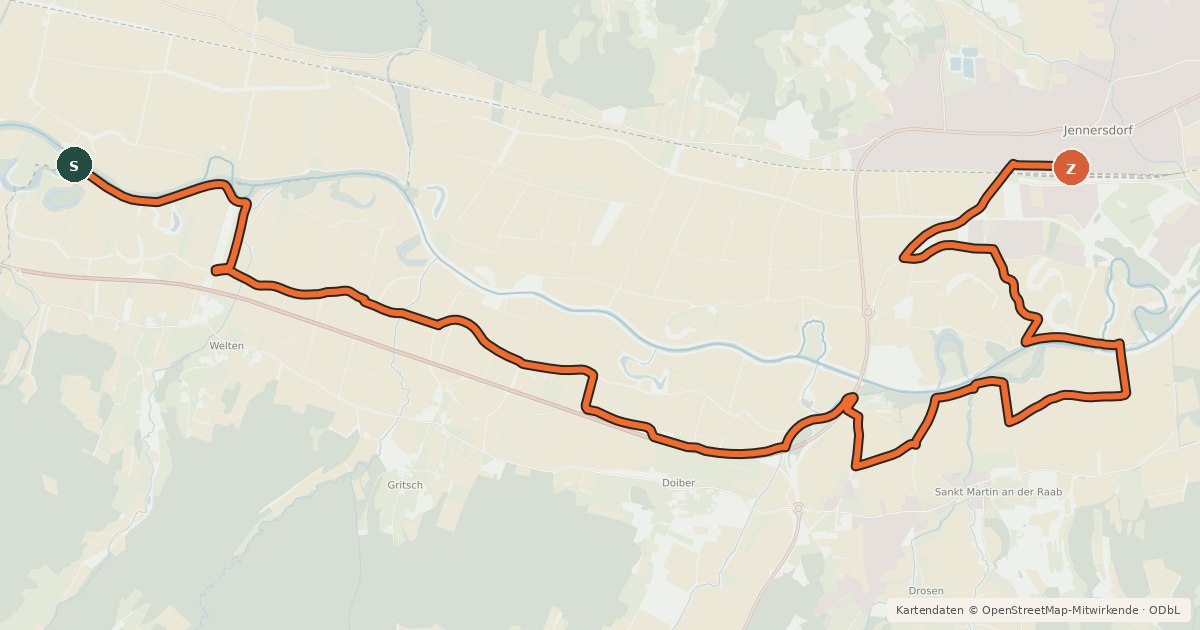 Kartenübersicht der Radroute Raabtalradweg Burgenland