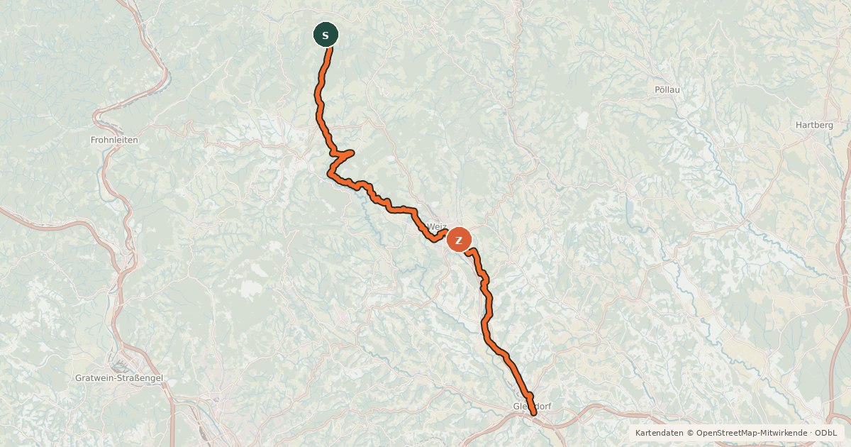 Kartenübersicht der Radroute Raabtalradweg Stmk Nord