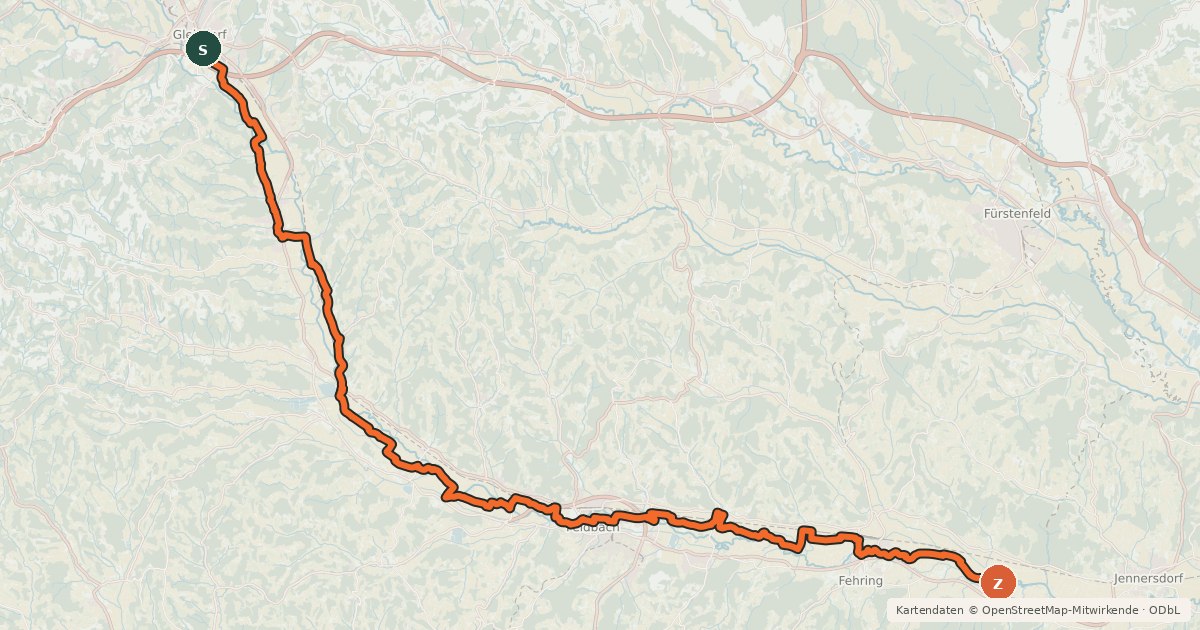 Kartenübersicht der Radroute Raabtalradweg Stmk Süd