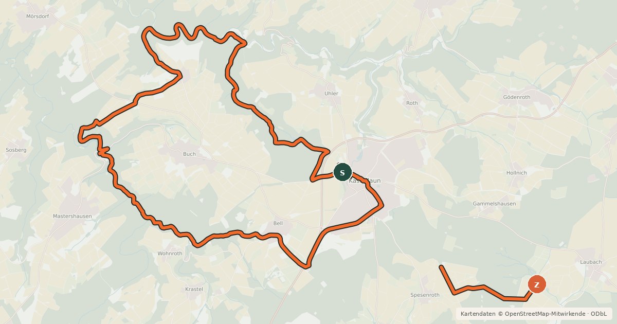 Kartenübersicht der Radroute Rad-Aktiv-Route Kastellaun