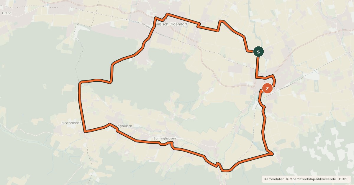 Kartenübersicht der Radroute Rad-Rundwanderweg R 12