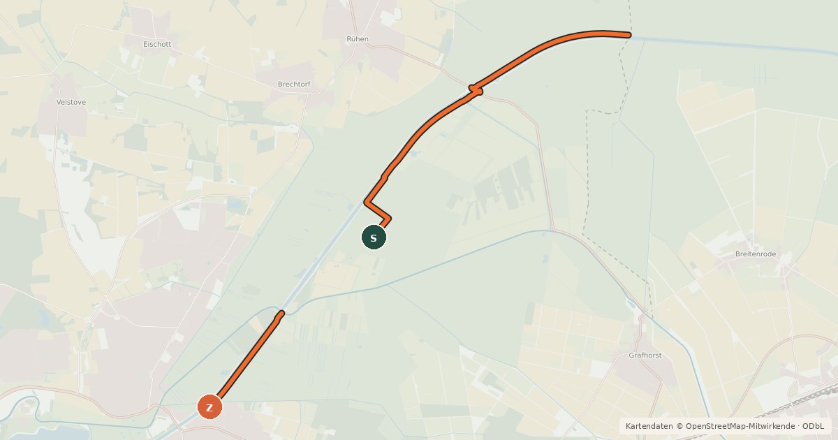 Kartenübersicht der Radroute Rad- und Wanderweg Niedersächsischer Drömling