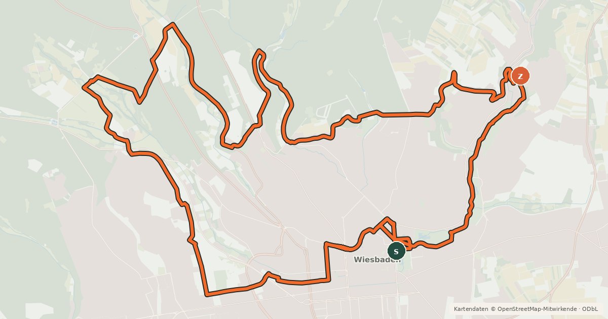 Kartenübersicht der Radroute Radachter Wiesbaden - Nordschleife