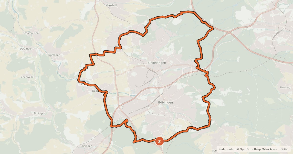 Kartenübersicht der Radroute Radel Rund Böblingen-Sindelfingen