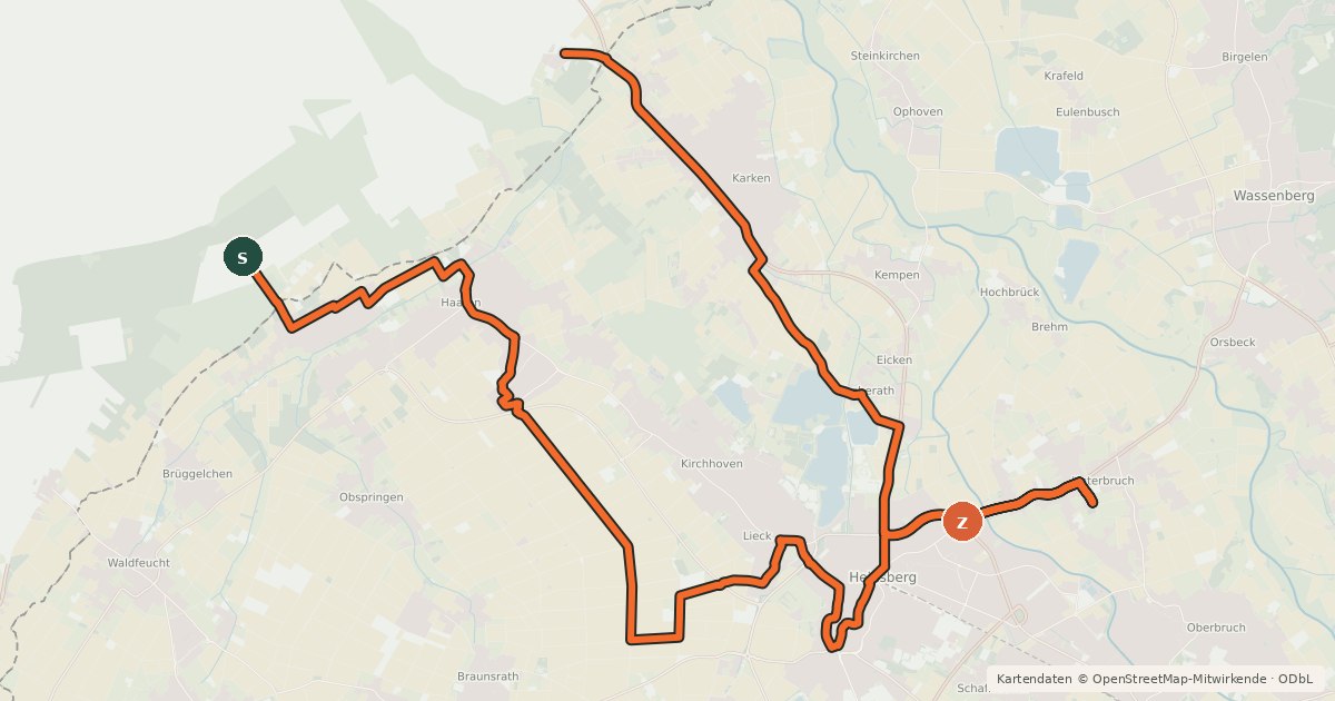 Kartenübersicht der Radroute Radeln nach Zahlen durch Wald und Flur zu unseren niederländischen Nachbarn (RW 102)