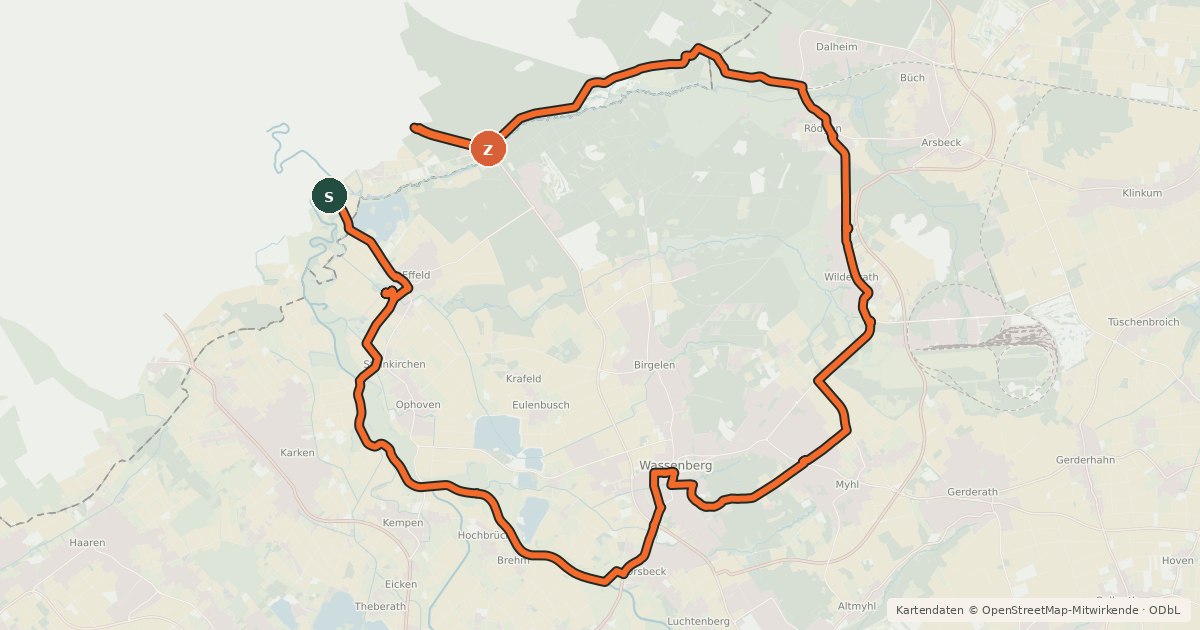 Kartenübersicht der Radroute Radeln nach Zahlen zu den niederländischen Nachbarn im Naturpark Maas-Schwalm-Nette (RW101)