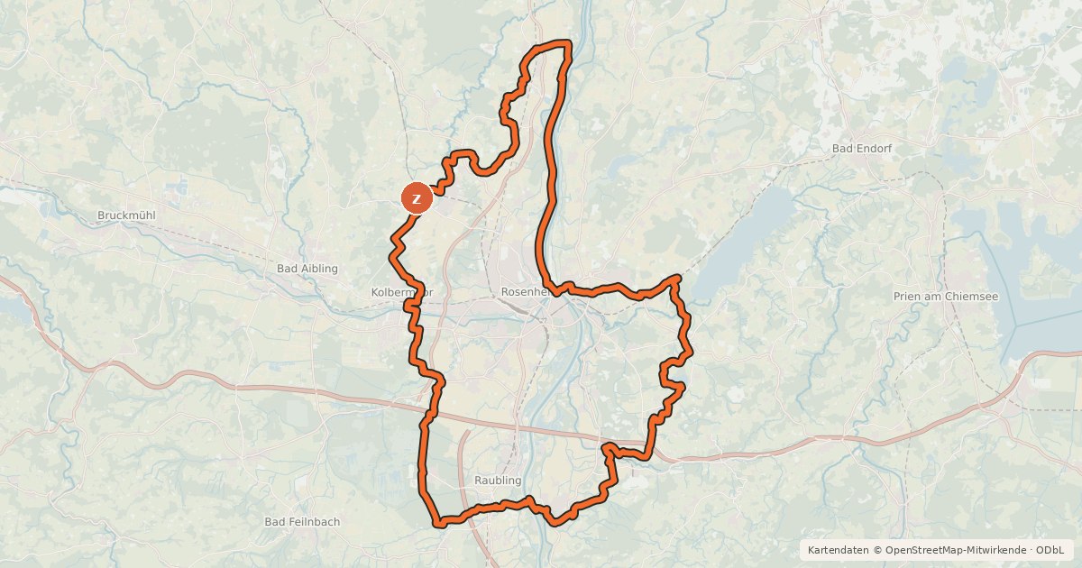 Kartenübersicht der Radroute Radeln rund um Rosenheim