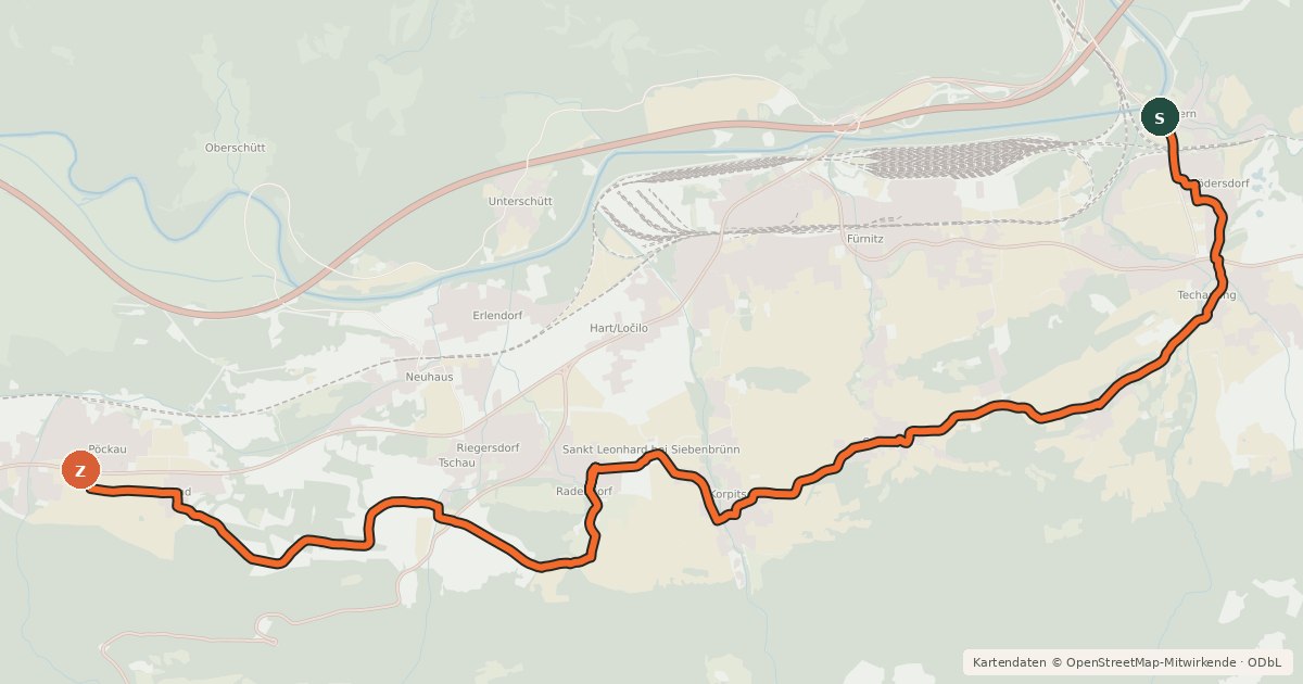 Kartenübersicht der Radroute Radendorfer Radweg