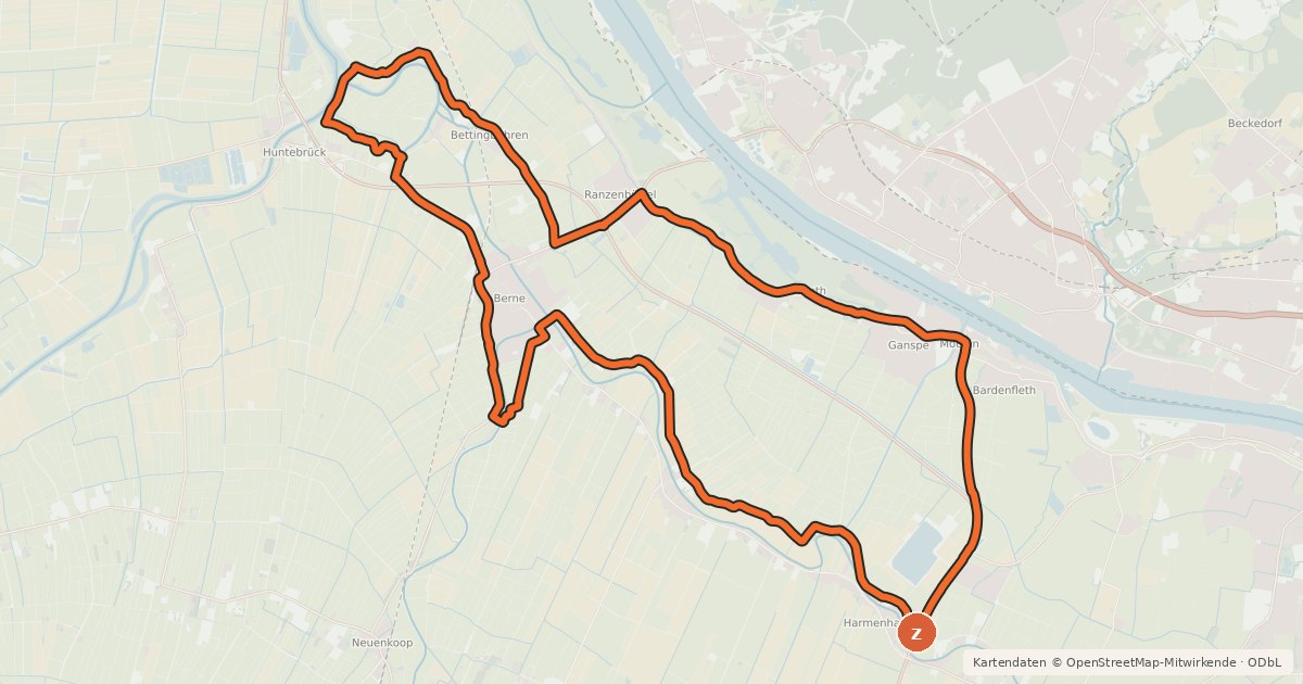Kartenübersicht der Radroute Radfahren zwischen Deich und Moor (Berne)