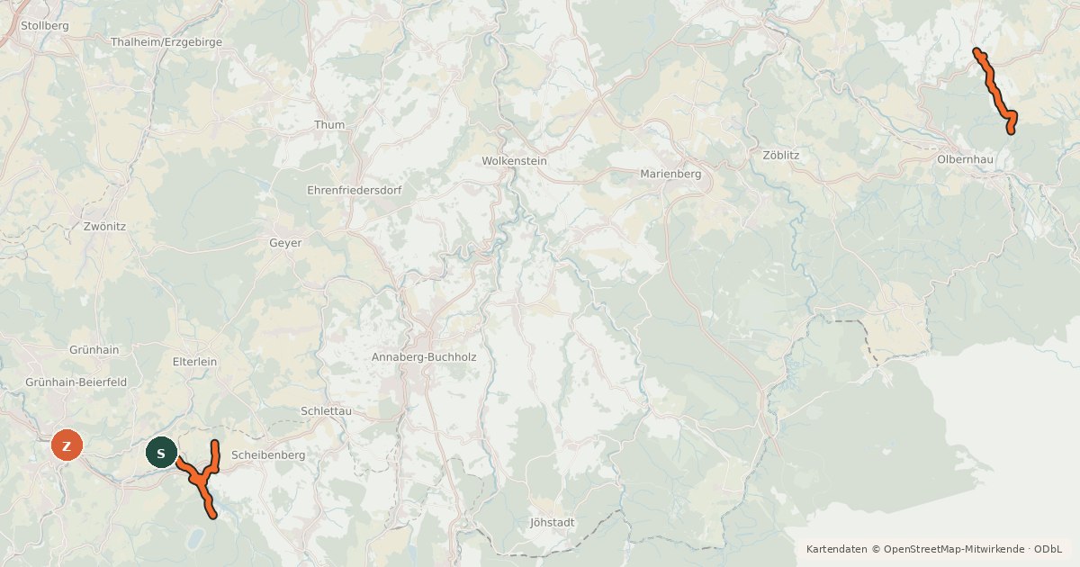 Kartenübersicht der Radroute Radfernweg Sächsische Mittelgebirge Ortsanbindungen