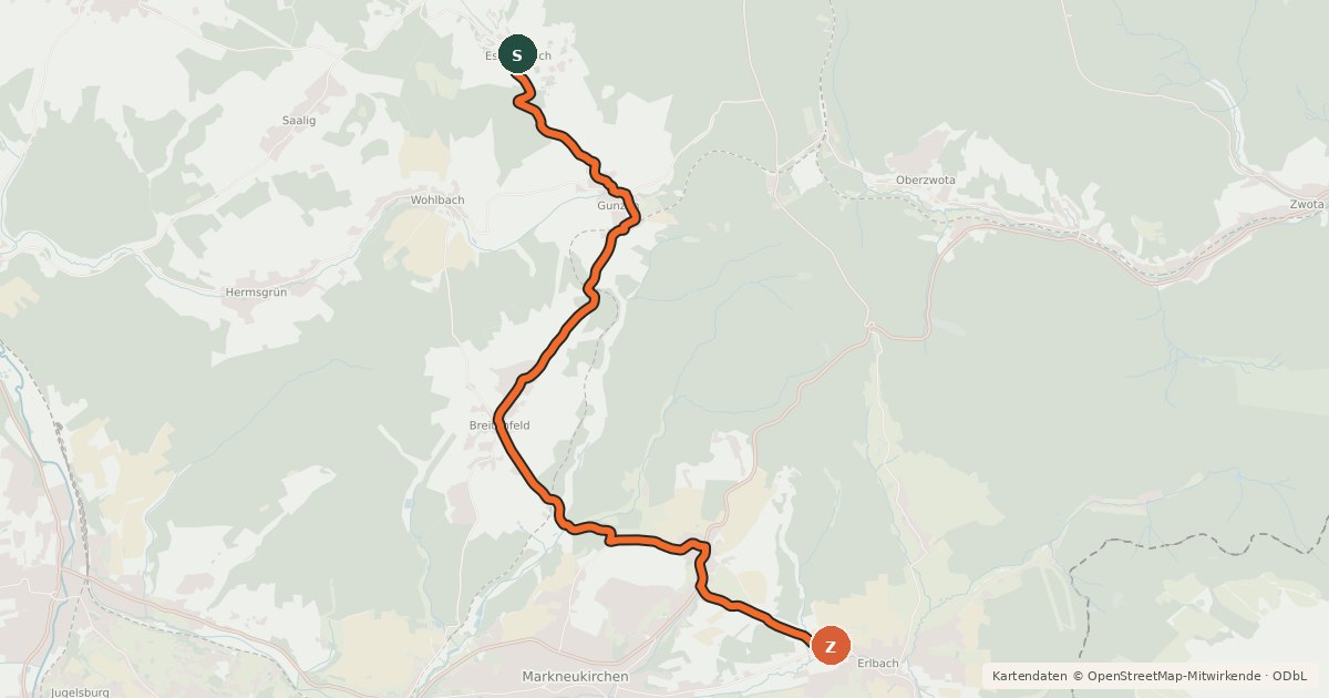 Kartenübersicht der Radroute Radfernweg Sächsische Mittelgebirge [Schöneck↔Plauen]