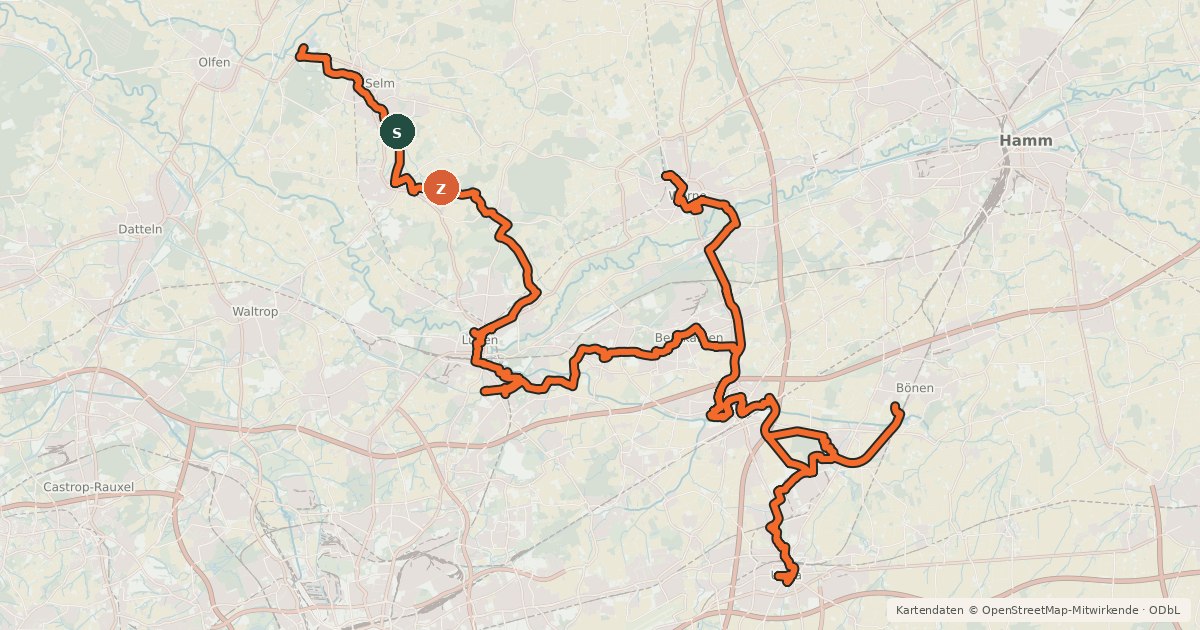Kartenübersicht der Radroute RadKreis Unna (Nord)